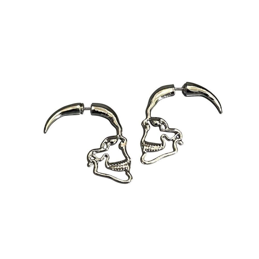 Gothic Skull Punk Style Silver Stud Earrings Unisex Rock Punk Grunge Tattoo